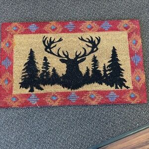 Rustic Deer Silhouette Doormat - Red and Tan